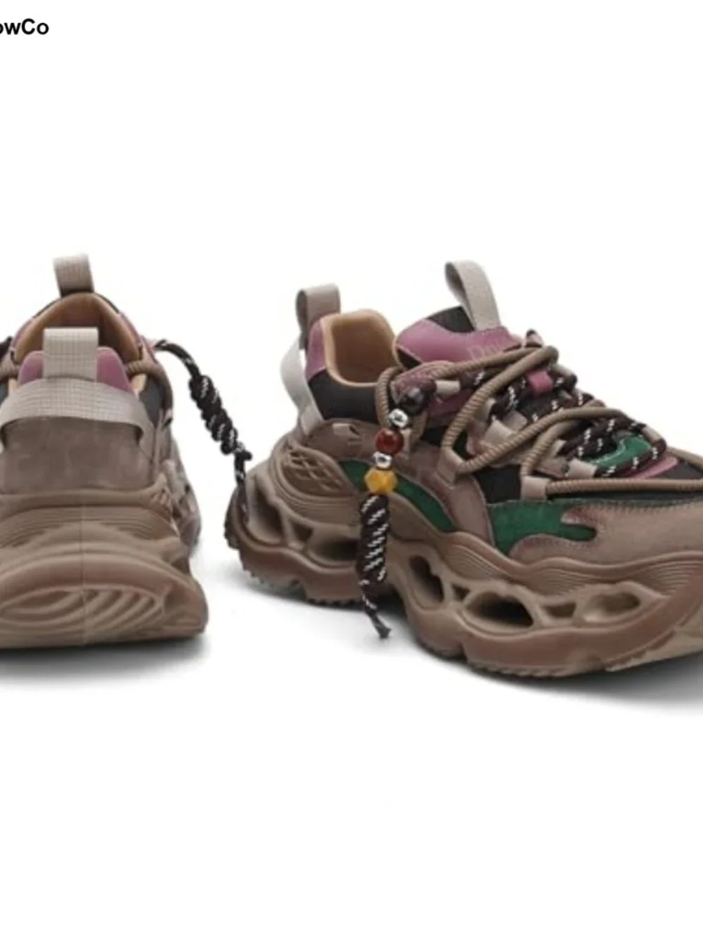 Women's Chunky Platform Sneakers Leather Suede Lace-Up Athletic Walking
